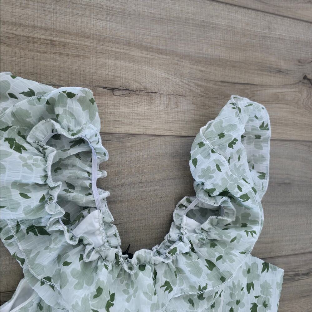 Mikarose The York Maxi Dress White/Green Floral Flutter Sleeve Dress Women Sz S - Picture 13 of 16